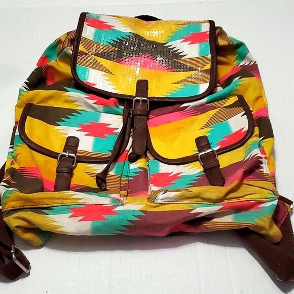Mossimo Boho Azte  Southwestern Pattern Large Canvas Backpack - Picture 1 of 11